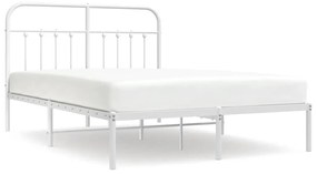 352629 vidaXL Метална рамка за легло с горна табла, бяла, 150x200 см