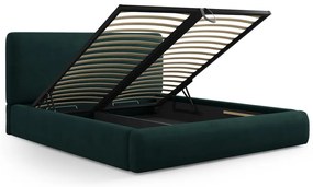 Тъмнозелено двойно тапицирано легло с място за съхранение с включена подматрачна рамка 140x200 cm Colonel – Cosmopolitan Design