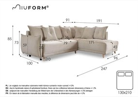 Тъмносин ъглов разтегателен диван от велур (десен ъгъл) Lazy Lukka - Miuform