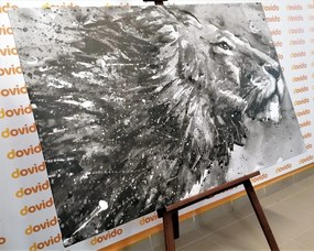 Картина на платно – Кралят на животните в черно-бял акварел