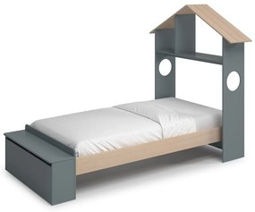 Къща детско легло 90x190 cm от декор от бор с място за съхранение с включена подматрачна рамка в естествен цвят/сиво-зелено Odessa – Marckeric