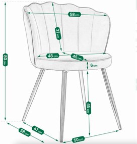 Кадифен стол за хранене FIORE във формата на раковина Светло розово