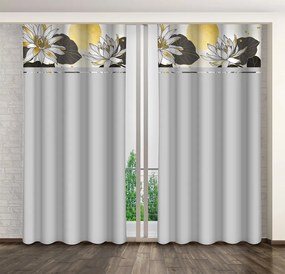 Класическа светлосива завеса с принт на лотосови цветя Ширина: 160 см | Дължина: 250 см
