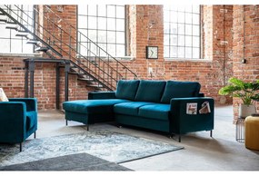 Кадифен разтегателен ъглов диван петролен (ляв ъгъл) Lofty Lilly – Miuform