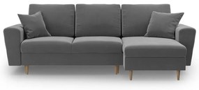 Светлосив кадифен разтегателен ъглов диван с място за съхранение Kyoto – Cosmopolitan Design