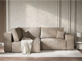 Бежов сгъваем/с място за съхранение ъглов диван от рипсено кадифе (ляв ъгъл/L форма) Tonga – Maison de Rêve