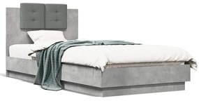 3209943 vidaXL Рамка за легло с табла, бетонно сива, 90x200 см инженерно дърво
