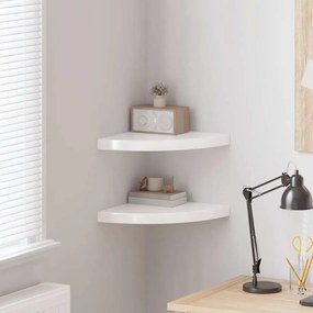 323908 vidaXL Окачени ъглови рафтове, 2 бр, бял гланц, 35x35x3,8 см, МДФ