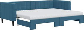 3196707 vidaXL Канапе с изтеглящо легло и матраци синьо 80x200 см кадифе