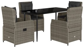 3262856 vidaXL Градински трапезен комплект 5 части с възглавници сив полиратан