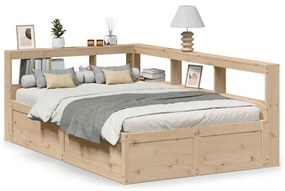 3324475 vidaXL Легло с етажерка за книги, без матрак, 135x190 см, бор масив