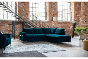 Тюркоаз кадифен разтегателен ъглов диван (десен ъгъл) Lofty Lilly – Miuform