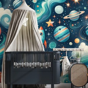 Самозалепващ тапет – Цветна вселена с ракета