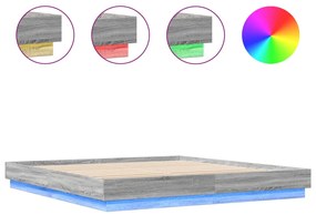3209770 vidaXL Рамка за легло с LED осветление, сив сонома, 200x200 см