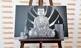 Картина на платно – Буда с релаксиращ натюрморт в черно-бяло