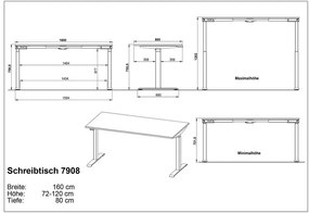 Работна маса с електрическо регулиране на височината 80x160 cm Agenda – Germania