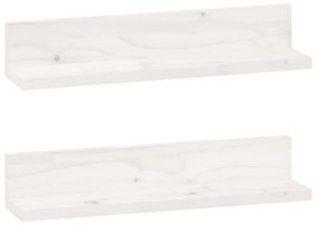 823600 vidaXL Стенни рафтове, 2 бр, бели, 50x11x9 см, масивно борово дърво