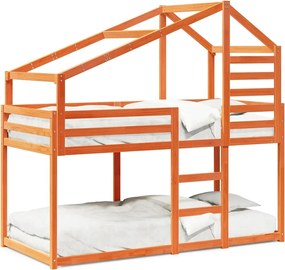 3281969 vidaXL Двуетажно легло с покрив, восъчнокафяв, 75x190 см, бор масив