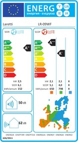 Инверторен климатик Laretti LR-09WF Gold Line, 9000 BTU, 25 м2, Обезвлажняване, Wi-Fi, R-32, Бял