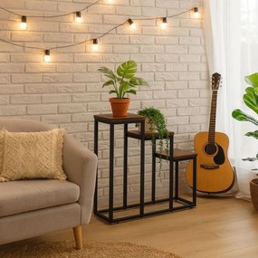 Стойка за цветя на тавана - 3-етажна метална стойка с дървени рафтове