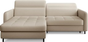 Бежов кадифен разтегателен ъглов диван с място за съхранение (ляв ъгъл) Gomsi – ELTAP