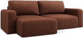 Теракотен сгъваем/с място за съхранение ъглов диван от рипсено кадифе (ляв ъгъл) Kona – Makamii