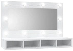 808891 vidaXL Огледален шкаф с LED, бял, 90x31,5x62 см