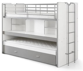 Бяло-сиво двуетажно разтегателно детско легло с място за съхранение и включена подматрачна рамка 90x200 cmBonny – Vipack