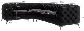 Черен кадифен ъглов диван (ляв ъгъл/L форма) Chelsea – Ropez