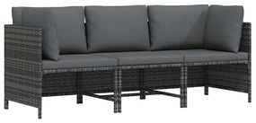 313499 vidaXL 3-местен градински диван с възглавници, сив, полиратан