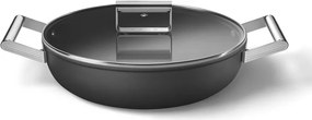 Плитка тенджера с капак Smeg DPF2812BLM, 28 см, 4.3 л, Керамично незалепващо покритие, Фурна до 250C, Без PFAS, Индукция, Черен