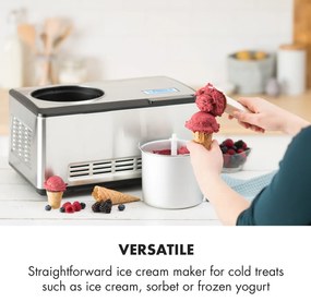 Klarstein Dolce Bacio, устройство за правене на сладолед, компресор, LCD дисплей, панел с докосване, 2 l, неръждаема стомана