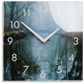 Декоративен стъклен часовник с речен мотив, 30см