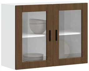 854094 vidaXL Кухненски стенен шкаф със стъклена врата Porto кафяв дъб