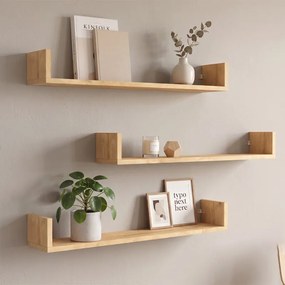 Тъмни стенни рафтове TopMebel от меламин, комплект от 3 в цвят дъб 90x15x12cm.