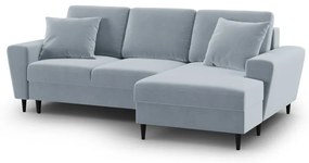 Светлосин кадифен разтегателен ъглов диван с място за съхранение (десен ъгъл) Kyoto – Cosmopolitan Design