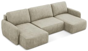 Бежов шенилов разтегателен ъглов диван с място за съхранение (U форма) Lilo – Makamii