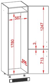 Шкаф колона с две врати за вграден хладилник + решетка IRIS Ferro gray DL-60/207-P/P