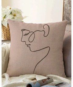 Бежова калъфка за възглавница със смес от памук Портрет, 55 x 55 cm - Minimalist Cushion Covers