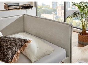 Бежово тапицирано ъглово детско легло 140x200 cm с място за съхранение с включена подматрачна рамка Fun – Meise Möbel