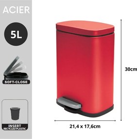 Червено стоманено кошче за боклук с педал 5 l Akira – Spirella