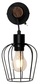 Ръстичен стенен аплик черен с дърво - Stronk