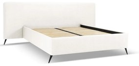 Кремаво тапицирано двойно легло с място за съхранение и решетка 180x200 cm Walter - Milo Casa