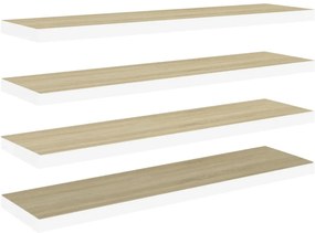 326584 vidaXL Окачени стенни рафтове, 4 бр, дъб и бяло, 90x23,5x3,8 см, МДФ