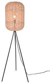 Бежова подова лампа с текстилен и плетен абажур (височина 150 cm) Runa – Trio
