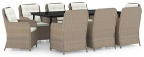 3099570 vidaXL Градински трапезен комплект, 9 части, кафяв