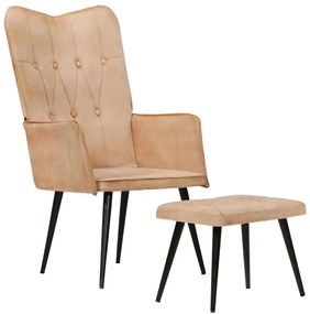 339667 vidaXL Wingback стол с табуретка, кремав, канава