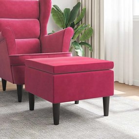329441 vidaXL Табуретка с дървени крака, виненочервена, кадифе