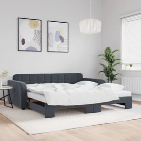 3196961 vidaXL Канапе с изтеглящо легло и матрак тъмносиво 100x200 см кадифе