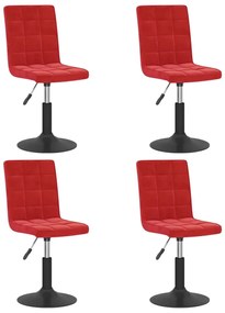 3089295 vidaXL Въртящи трапезни столове, 4 бр, виненочервени, кадифе